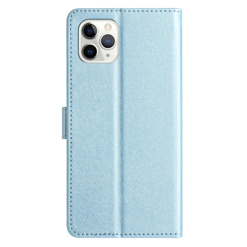 Flip Case for iPhone 11 Pro Max Silk Texture PU Leather Wallet Phone Foldable Stand Cover with Wrist Strap - Sky Blue