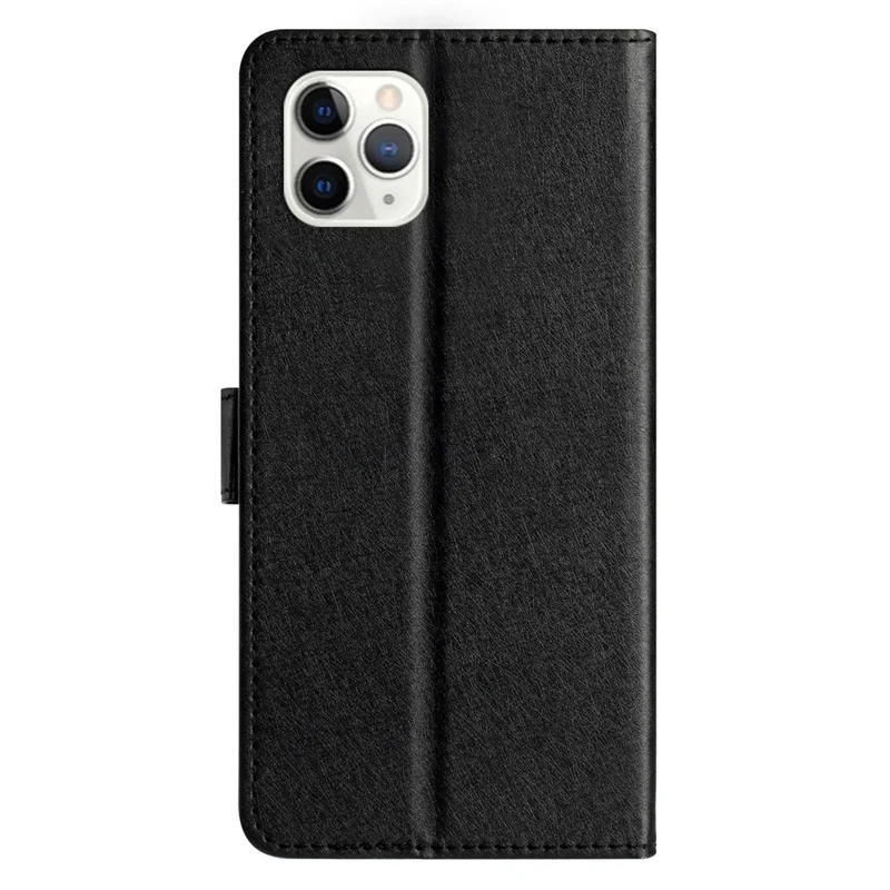 Flip Case for iPhone 11 Pro Max Silk Texture PU Leather Wallet Phone Foldable Stand Cover with Wrist Strap - Black