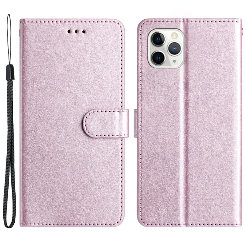 Flip Case for iPhone 11 Pro Max Silk Texture PU Leather Wallet Phone Foldable Stand Cover with Wrist Strap - Light Purple