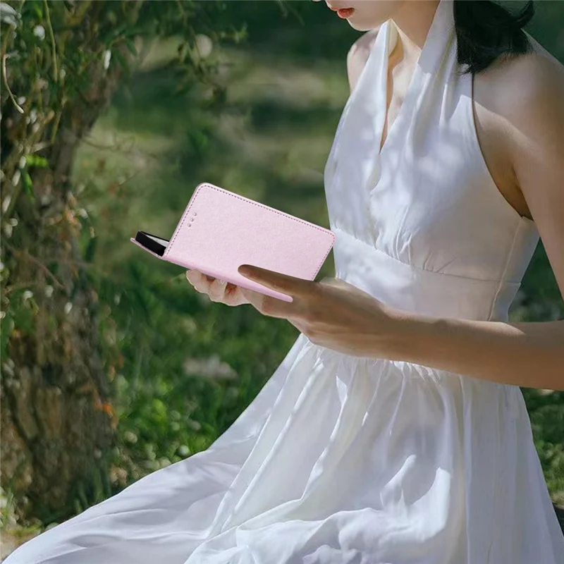 Flip Case for iPhone 11 Pro Max Silk Texture PU Leather Wallet Phone Foldable Stand Cover with Wrist Strap - Light Purple