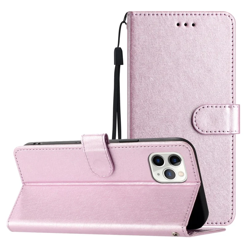 Flip Case for iPhone 11 Pro Max Silk Texture PU Leather Wallet Phone Foldable Stand Cover with Wrist Strap - Light Purple