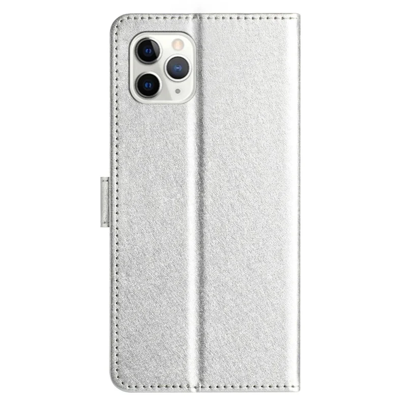 Flip Case for iPhone 11 Pro Max Silk Texture PU Leather Wallet Phone Foldable Stand Cover with Wrist Strap - Silver