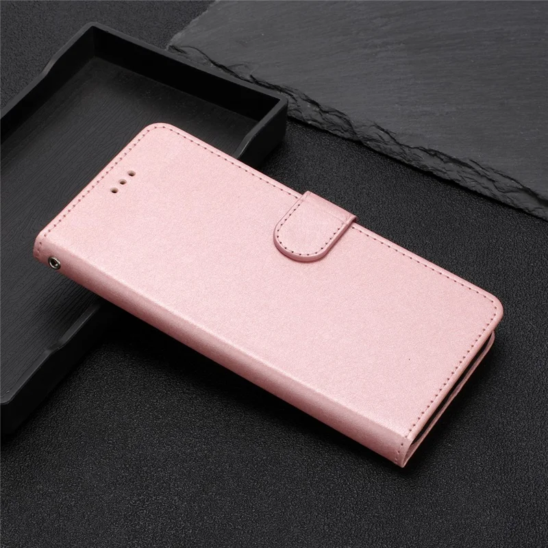 Capa de Couro PU para iPhone X / XS Capa de Telefone com Textura de Seda com Alça de Punho - Rose Gold