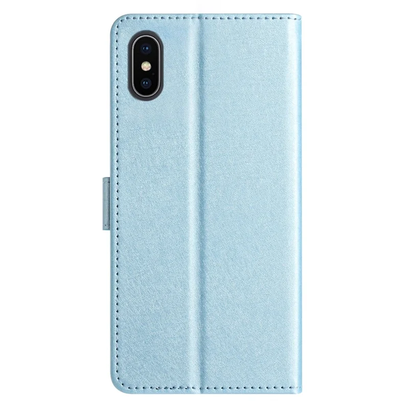 Étui en cuir PU pour iPhone X / XS Housse de téléphone en texture de soie avec support portefeuille et sangle de poignet - Bleu ciel