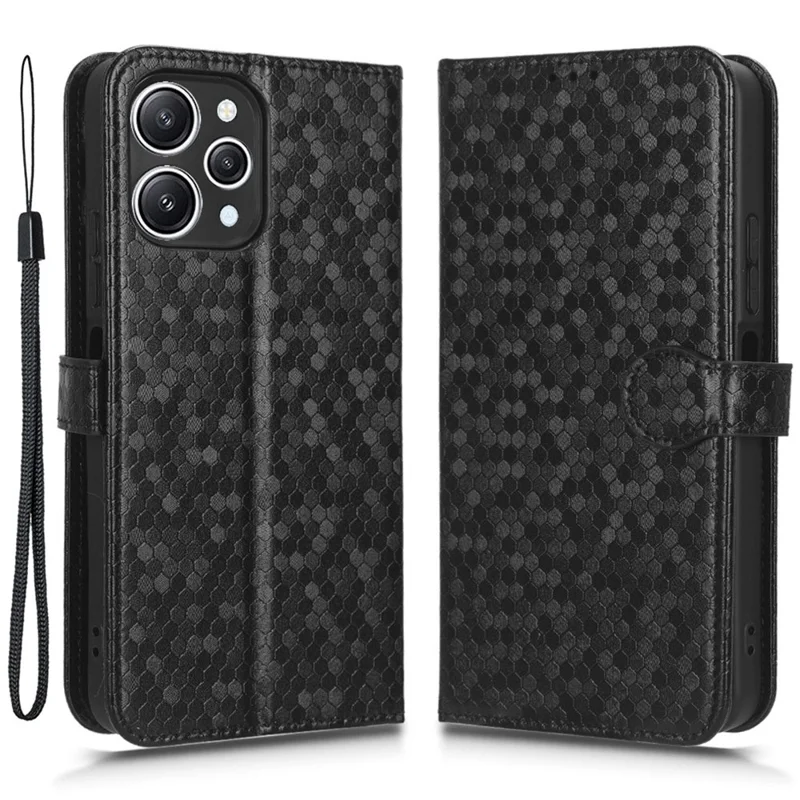 Для Xiaomi Redmi 12 4G Imprinted Dot Pattern Phone Cover PU Leather Stand Case Wallet Phone Shell - Black