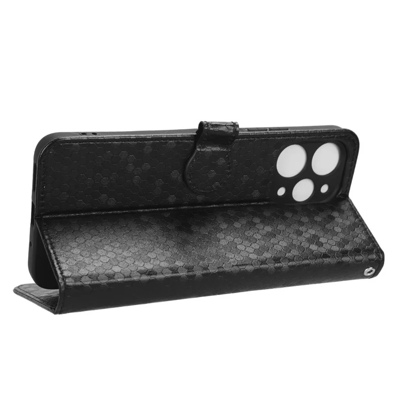 Для Xiaomi Redmi 12 4G Imprinted Dot Pattern Phone Cover PU Leather Stand Case Wallet Phone Shell - Black