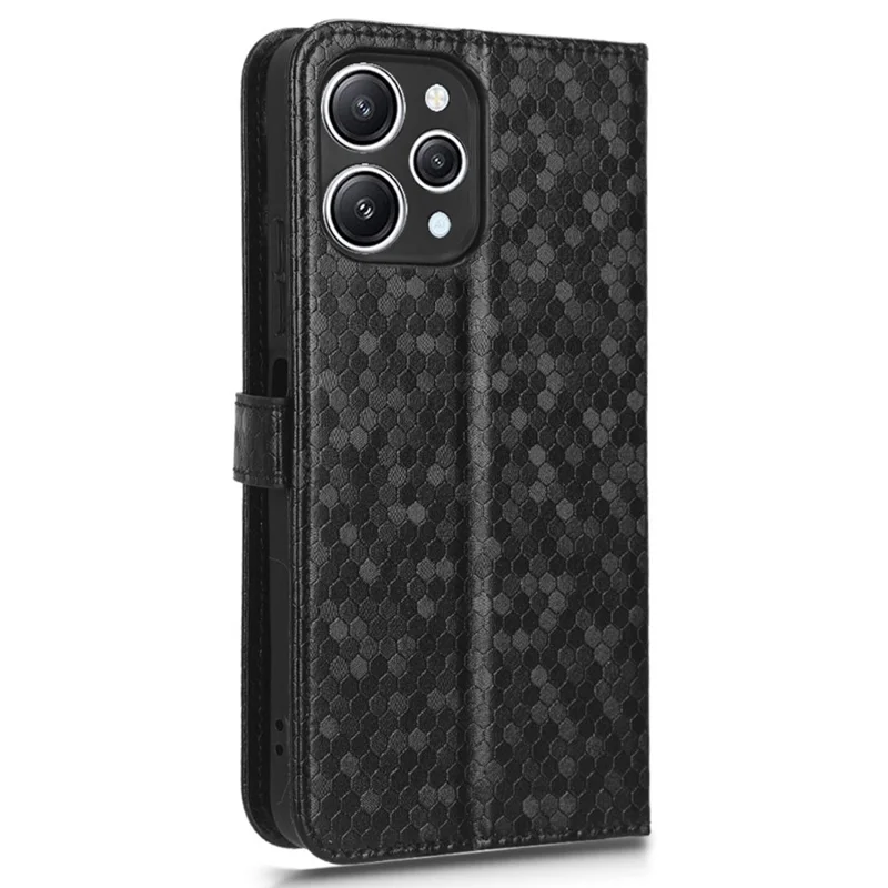 Для Xiaomi Redmi 12 4G Imprinted Dot Pattern Phone Cover PU Leather Stand Case Wallet Phone Shell - Black