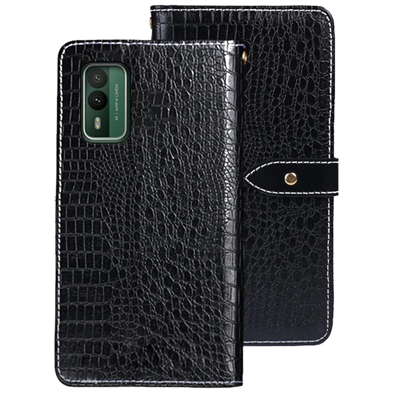 IDEWEI voor Nokia XR21 Krocodilestructuur Stand Hoesje Leer Portemonnee Telefoonhoes - Zwart