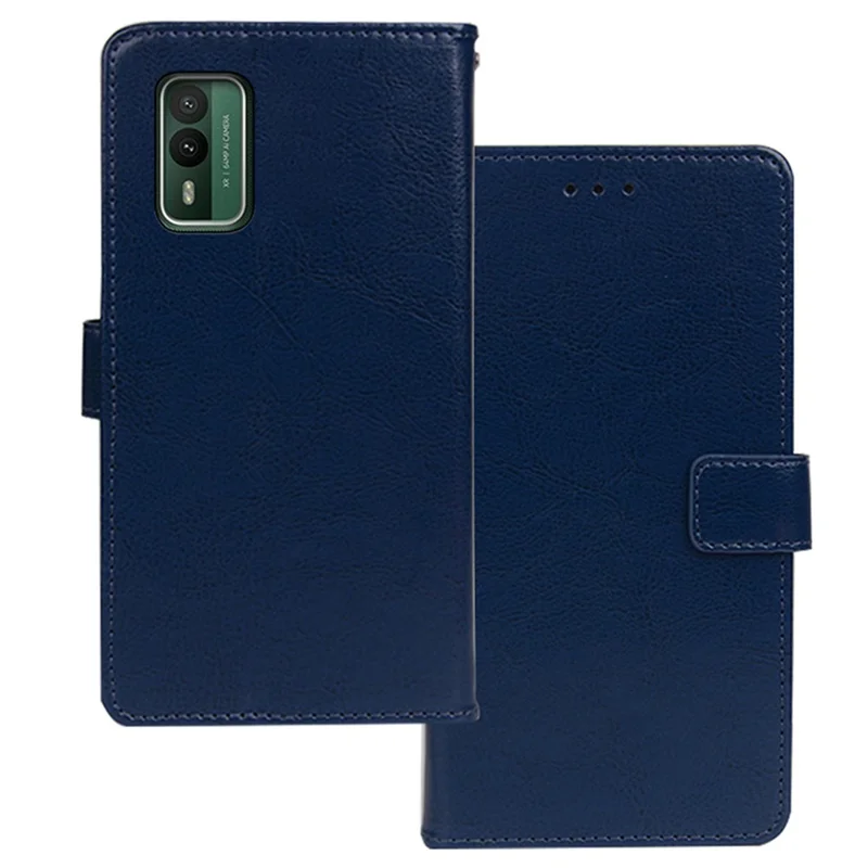 IDEWEI voor Nokia XR21 portemonnee telefoonhoesje met crazy horse textuur lederen standaardhoes - Blauw