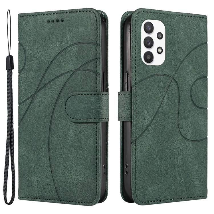Für Samsung Galaxy A32 5G / M32 5G Handy-Cover Bedruckter gewölbter Linienstativ PU-Leder-Geldbörsenfall - Grün