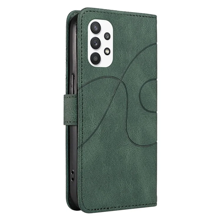 Für Samsung Galaxy A32 5G / M32 5G Handy-Cover Bedruckter gewölbter Linienstativ PU-Leder-Geldbörsenfall - Grün