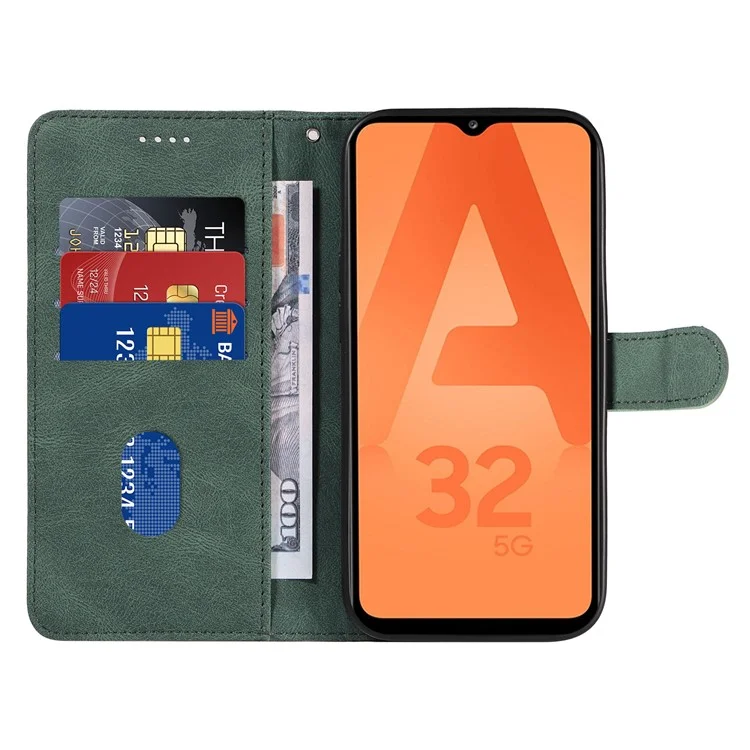 Für Samsung Galaxy A32 5G / M32 5G Handy-Cover Bedruckter gewölbter Linienstativ PU-Leder-Geldbörsenfall - Grün