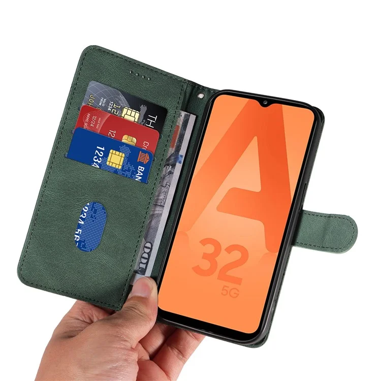 Für Samsung Galaxy A32 5G / M32 5G Handy-Cover Bedruckter gewölbter Linienstativ PU-Leder-Geldbörsenfall - Grün