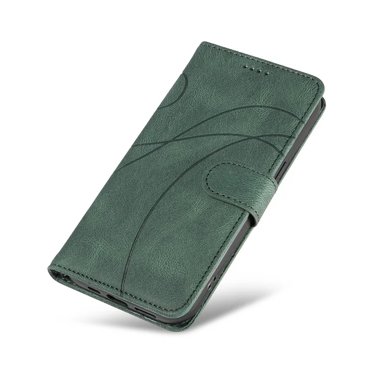 Für Samsung Galaxy A32 5G / M32 5G Handy-Cover Bedruckter gewölbter Linienstativ PU-Leder-Geldbörsenfall - Grün