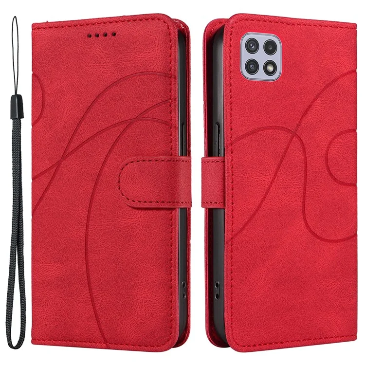 Para Samsung Galaxy A22 5G (Versão EU) A22S Capa de telefone de couro PU com linha impressa Wallet Stand Shell - Vermelho