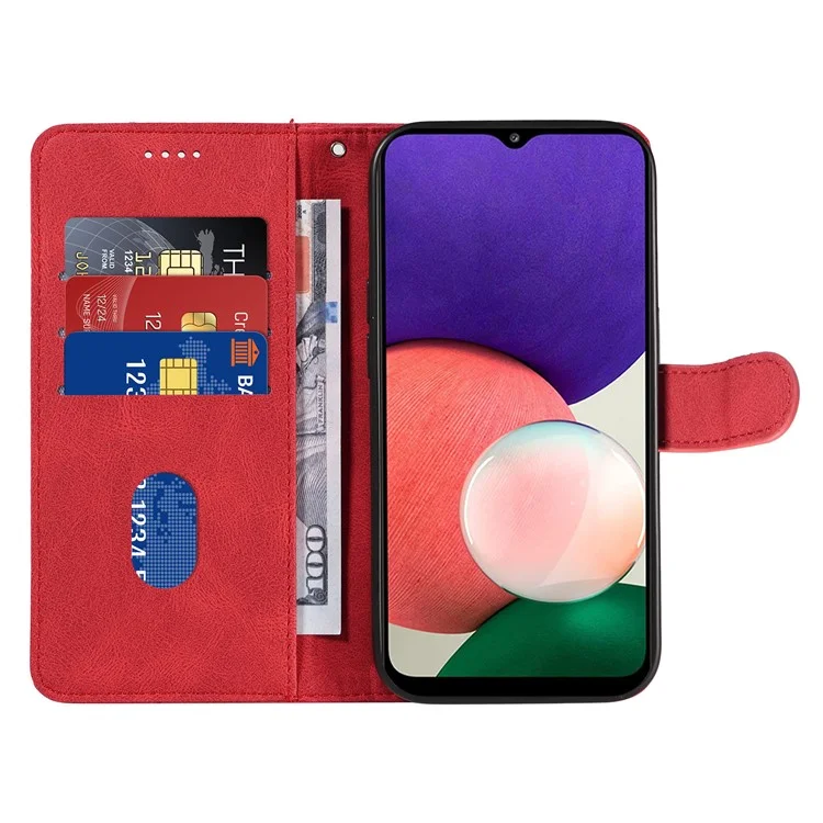 Para Samsung Galaxy A22 5G (Versão EU) A22S Capa de telefone de couro PU com linha impressa Wallet Stand Shell - Vermelho