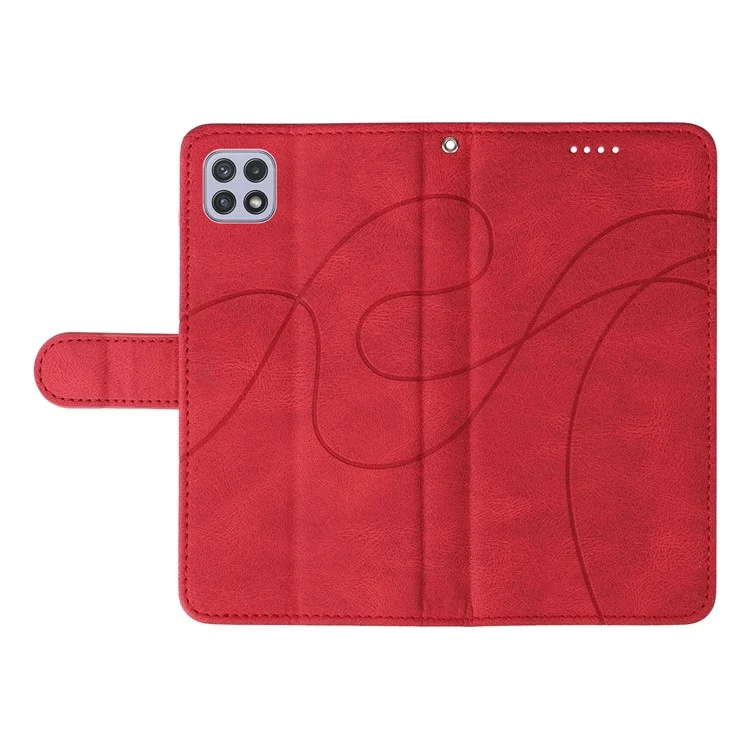 Para Samsung Galaxy A22 5G (Versão EU) A22S Capa de telefone de couro PU com linha impressa Wallet Stand Shell - Vermelho