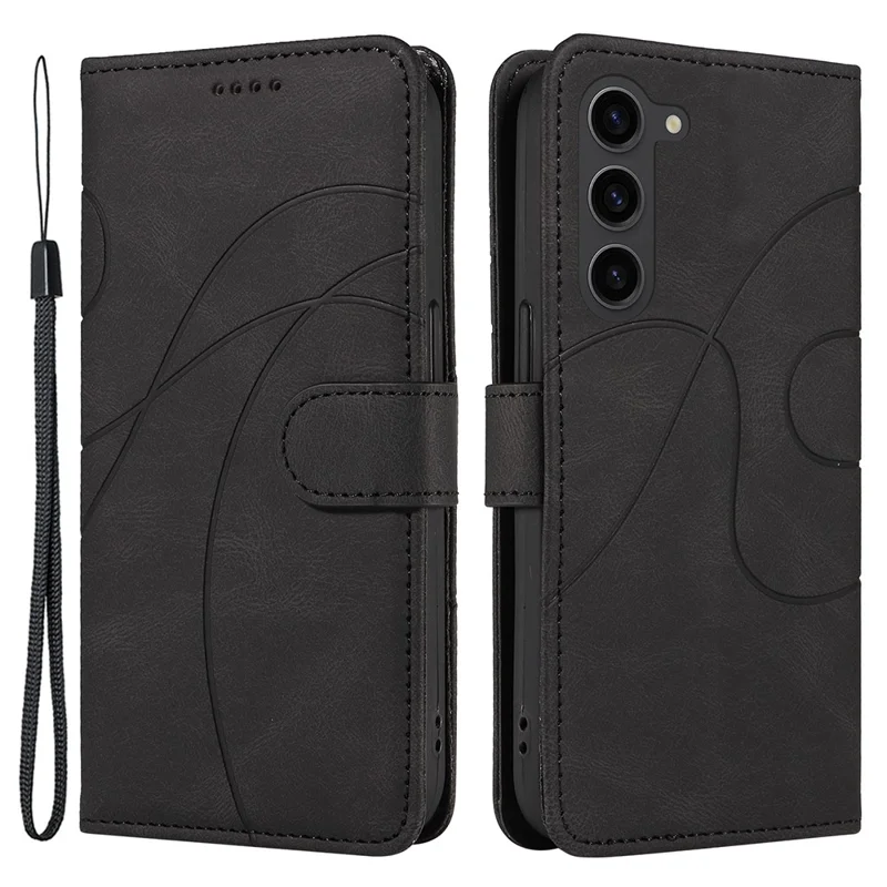 Para o telefone Samsung Galaxy S23 Capa Carteira PU Leather Imprinted Line Stand Smartphone Cover - Preto