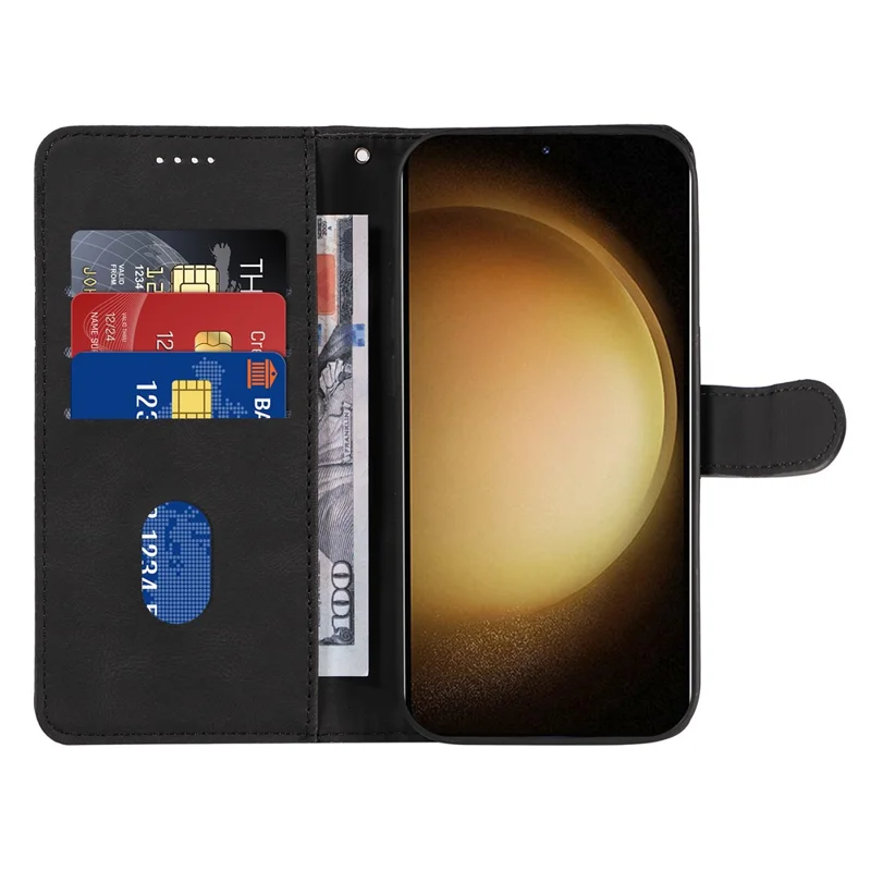 Para o telefone Samsung Galaxy S23 Capa Carteira PU Leather Imprinted Line Stand Smartphone Cover - Preto