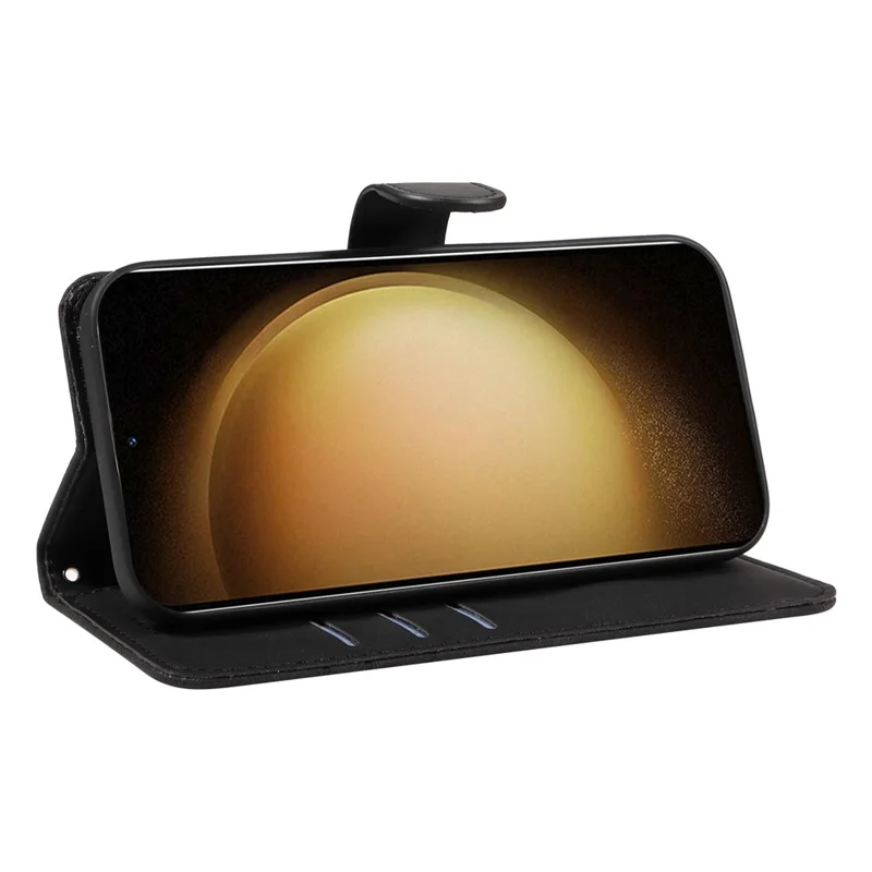 Para o telefone Samsung Galaxy S23 Capa Carteira PU Leather Imprinted Line Stand Smartphone Cover - Preto