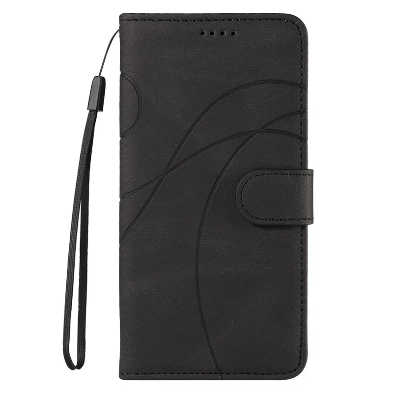 Para o telefone Samsung Galaxy S23 Capa Carteira PU Leather Imprinted Line Stand Smartphone Cover - Preto