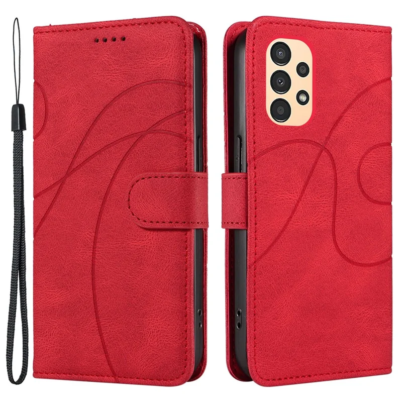 For Samsung Galaxy A13 4G / 5G Wallet Phone Cover PU Leather Imprinted Line Case with Stand - Red