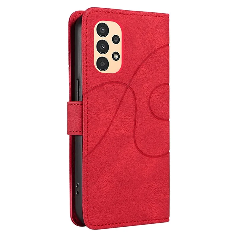 For Samsung Galaxy A13 4G / 5G Wallet Phone Cover PU Leather Imprinted Line Case with Stand - Red
