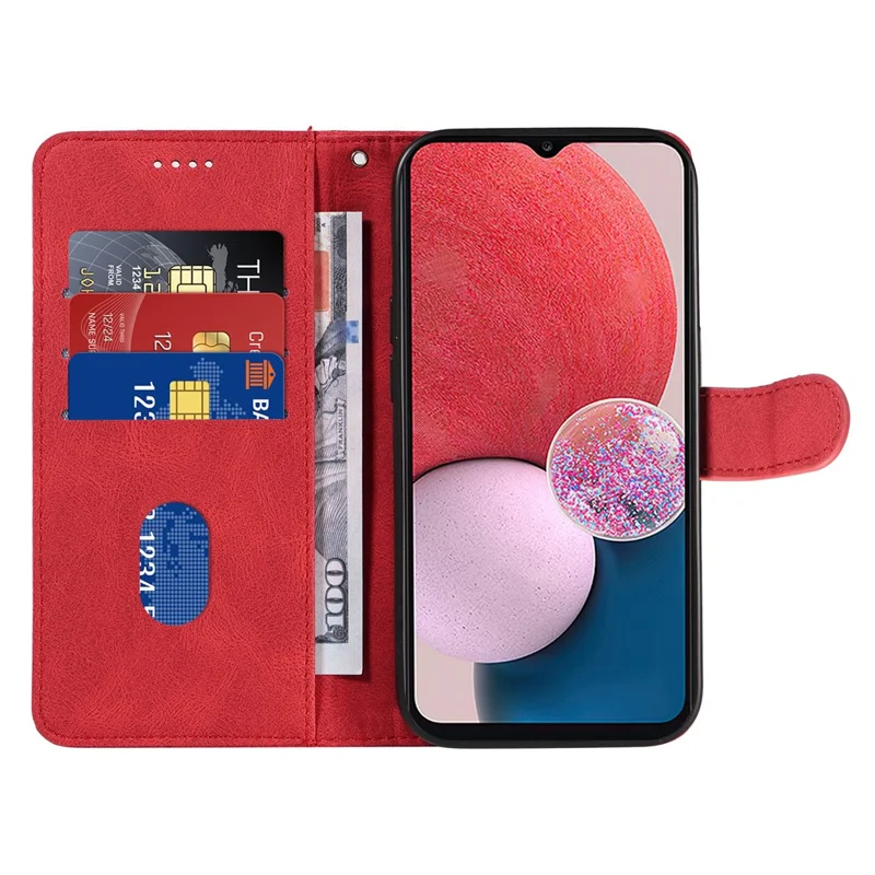 For Samsung Galaxy A13 4G / 5G Wallet Phone Cover PU Leather Imprinted Line Case with Stand - Red