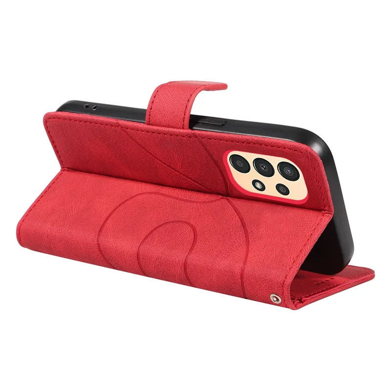 For Samsung Galaxy A13 4G / 5G Wallet Phone Cover PU Leather Imprinted Line Case with Stand - Red