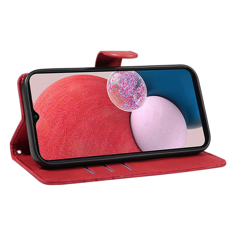 For Samsung Galaxy A13 4G / 5G Wallet Phone Cover PU Leather Imprinted Line Case with Stand - Red