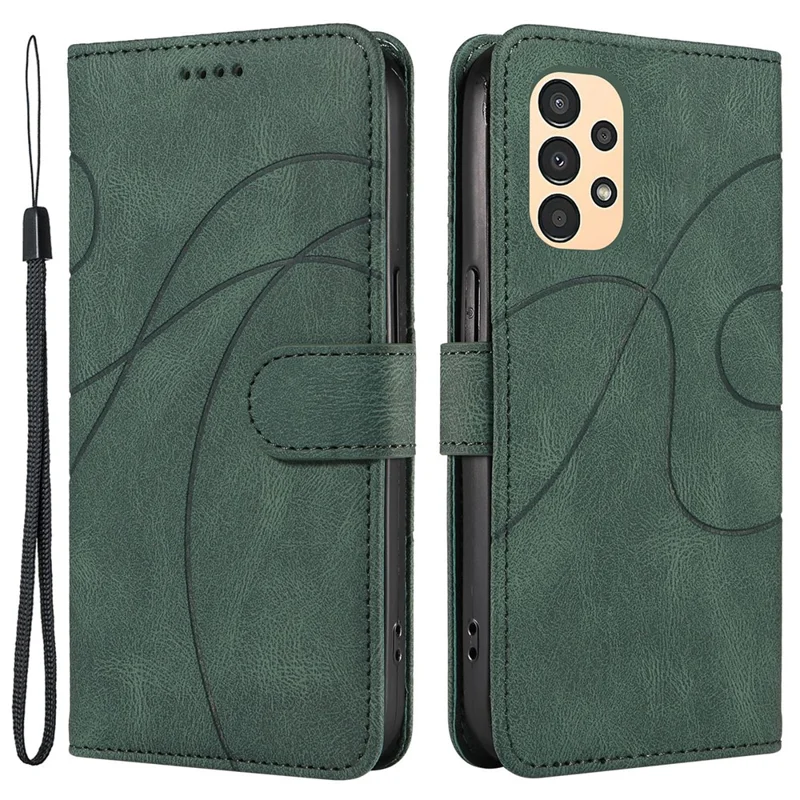 For Samsung Galaxy A13 4G / 5G Wallet Phone Cover PU Leather Imprinted Line Case with Stand - Green