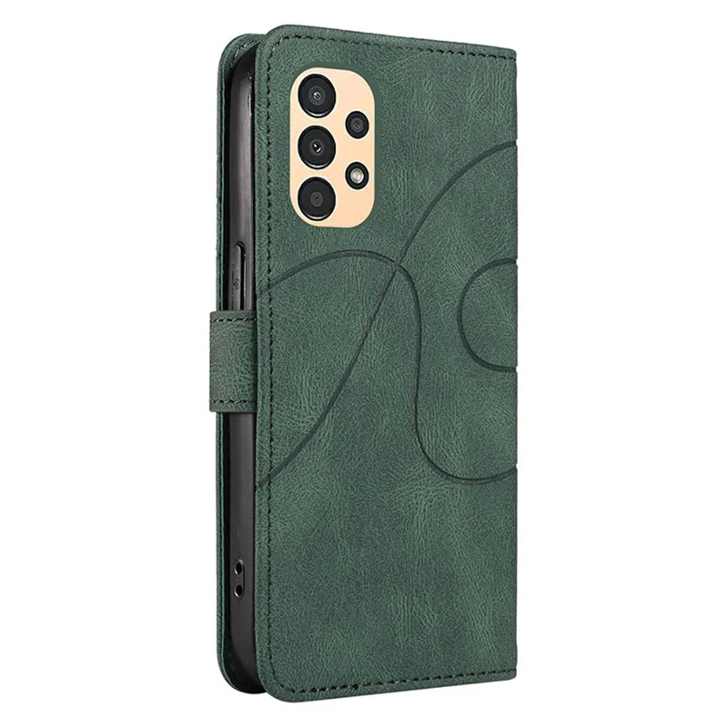 For Samsung Galaxy A13 4G / 5G Wallet Phone Cover PU Leather Imprinted Line Case with Stand - Green
