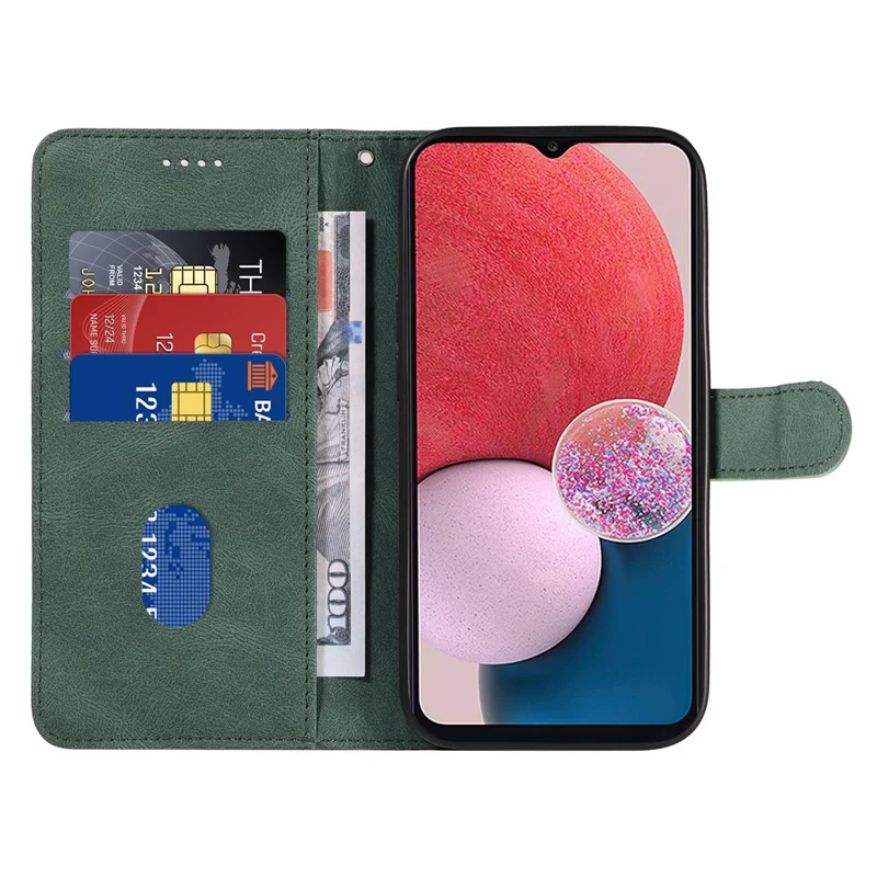 For Samsung Galaxy A13 4G / 5G Wallet Phone Cover PU Leather Imprinted Line Case with Stand - Green