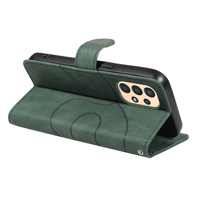 For Samsung Galaxy A13 4G / 5G Wallet Phone Cover PU Leather Imprinted Line Case with Stand - Green