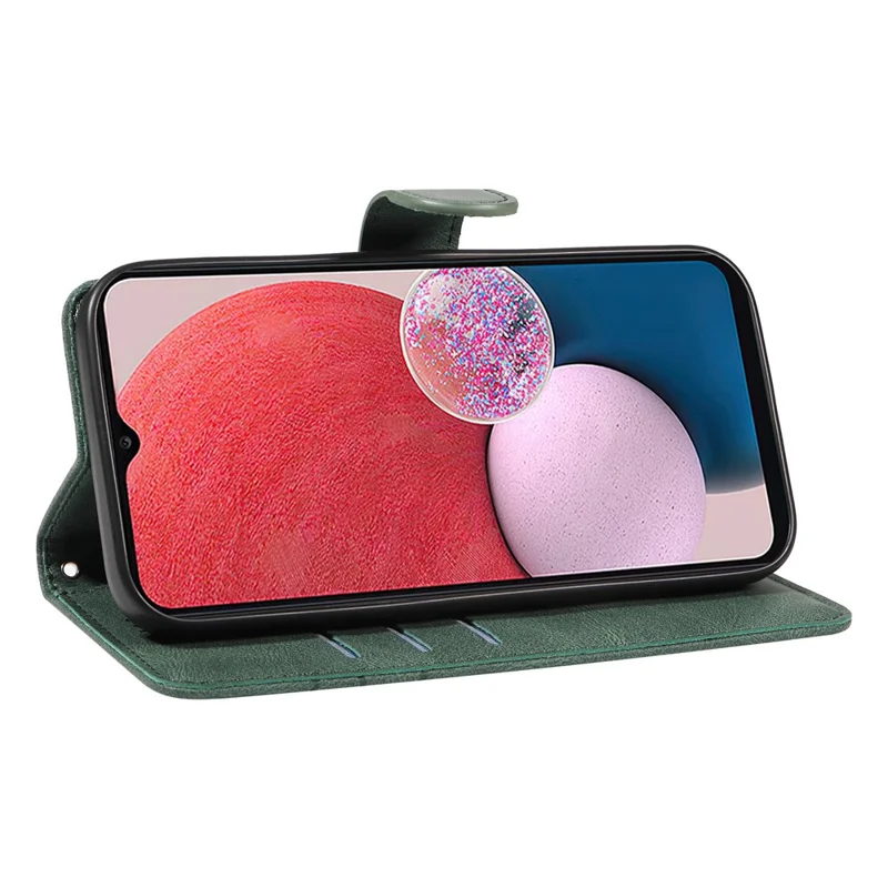 For Samsung Galaxy A13 4G / 5G Wallet Phone Cover PU Leather Imprinted Line Case with Stand - Green