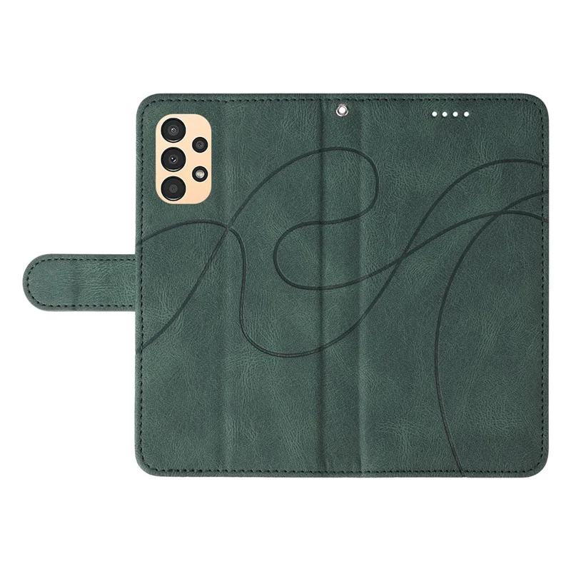 For Samsung Galaxy A13 4G / 5G Wallet Phone Cover PU Leather Imprinted Line Case with Stand - Green