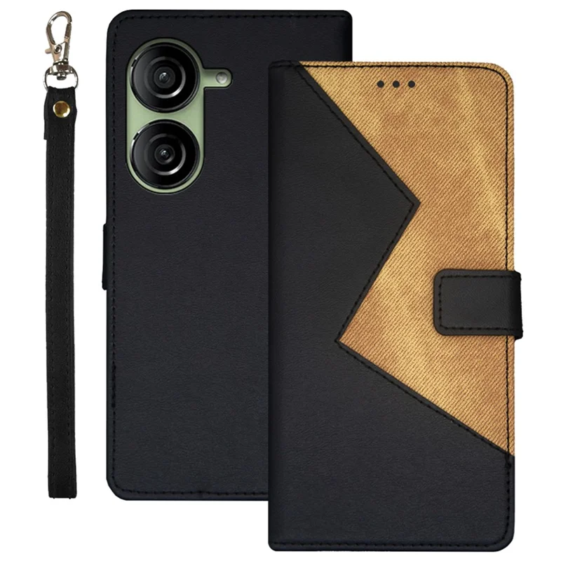 IDEWEI PU Leather Flip Cover per Asus Zenfone 10 5G Slot per schede Splicing Color Anti-Drop Phone Case - Nero