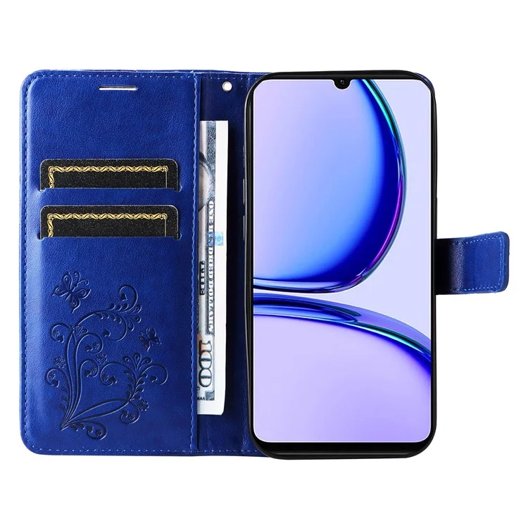 KT Imprinting Flower Series-2 Pour Realme C53 (Global) / C53 (Inde) / C51 Étui de Téléphone en Portefeuille en Cuir PU avec Motif Papillon, Support Pliable - Bleu