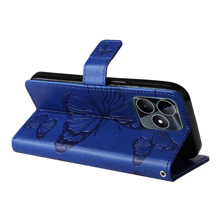 KT Imprinting Flower Series-2 Pour Realme C53 (Global) / C53 (Inde) / C51 Étui de Téléphone en Portefeuille en Cuir PU avec Motif Papillon, Support Pliable - Bleu