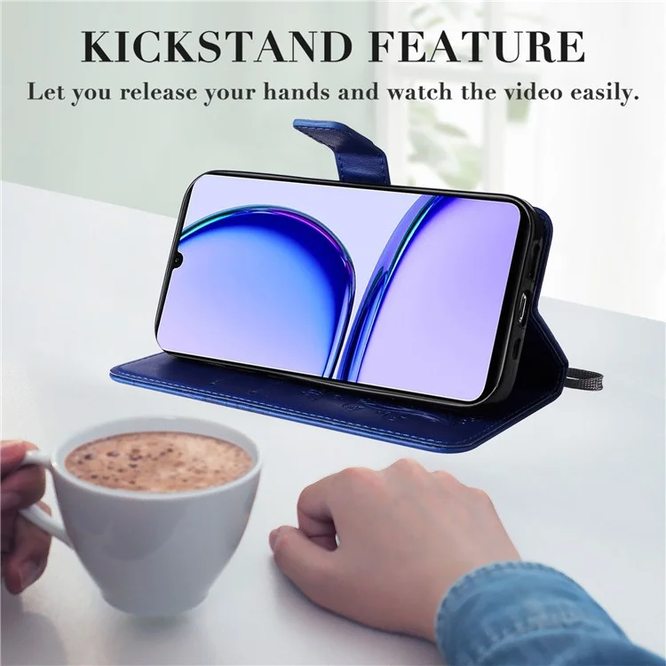 KT Imprinting Flower Series-2 Pour Realme C53 (Global) / C53 (Inde) / C51 Étui de Téléphone en Portefeuille en Cuir PU avec Motif Papillon, Support Pliable - Bleu