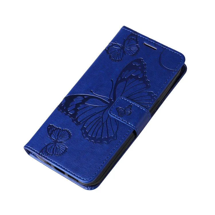 KT Imprinting Flower Series-2 Pour Realme C53 (Global) / C53 (Inde) / C51 Étui de Téléphone en Portefeuille en Cuir PU avec Motif Papillon, Support Pliable - Bleu