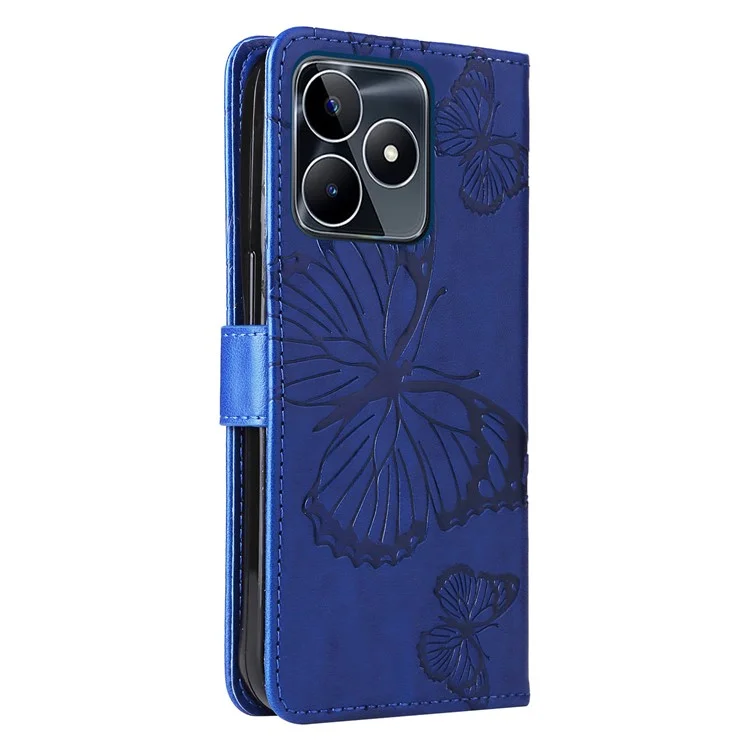 KT Imprinting Flower Series-2 Pour Realme C53 (Global) / C53 (Inde) / C51 Étui de Téléphone en Portefeuille en Cuir PU avec Motif Papillon, Support Pliable - Bleu