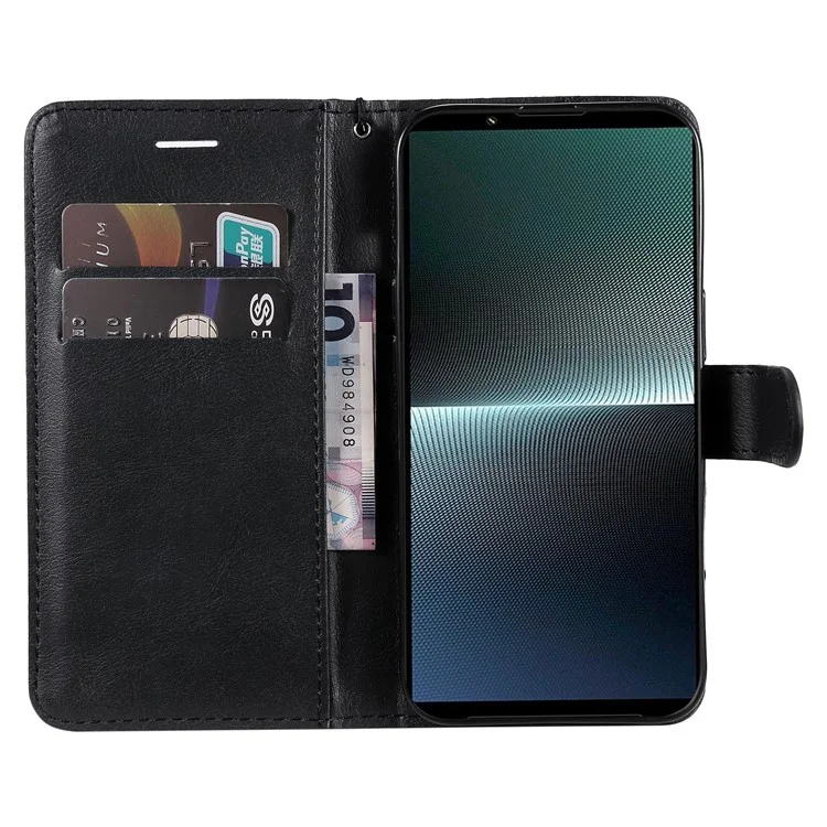 KT Leather Series-2 Per Sony Xperia 1 V Custodia in Pelle PU Antiurto - Nero