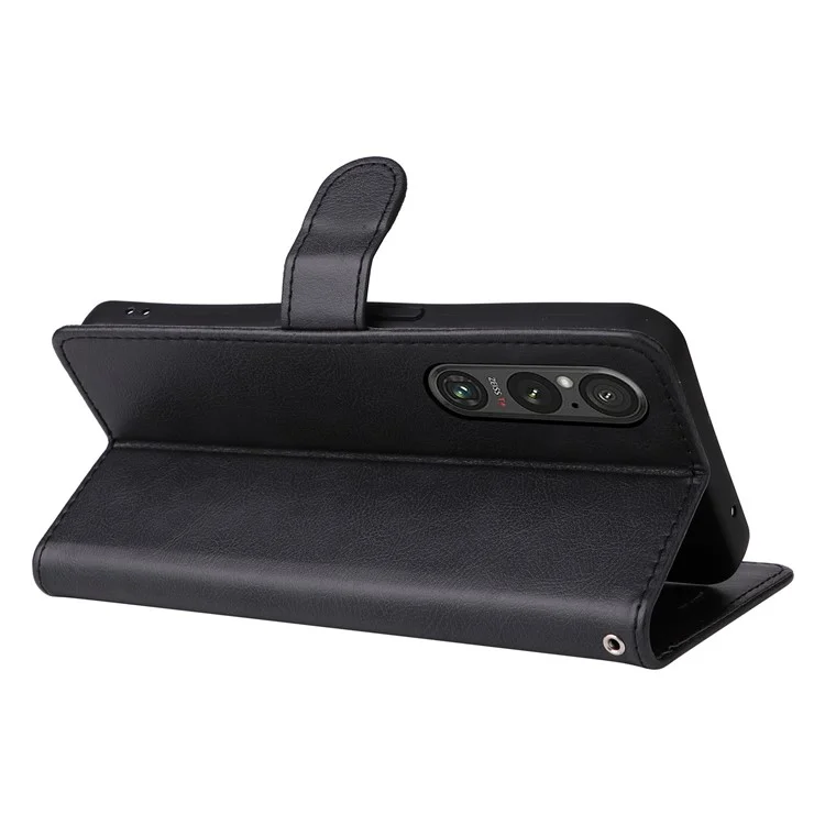 KT Leather Series-2 Per Sony Xperia 1 V Custodia in Pelle PU Antiurto - Nero