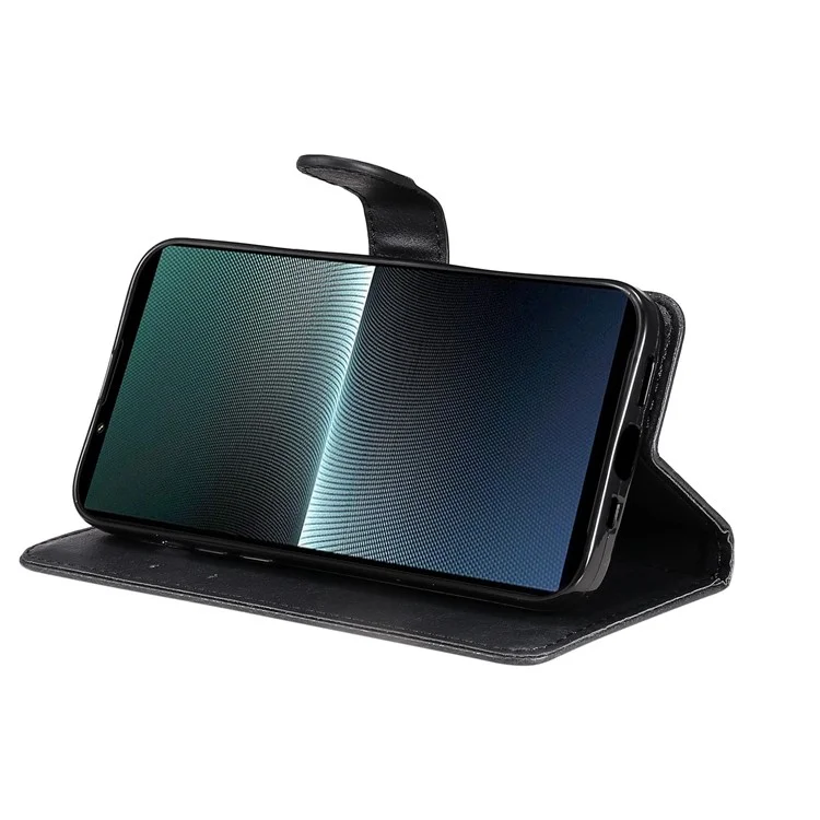 KT Leather Series-2 Per Sony Xperia 1 V Custodia in Pelle PU Antiurto - Nero