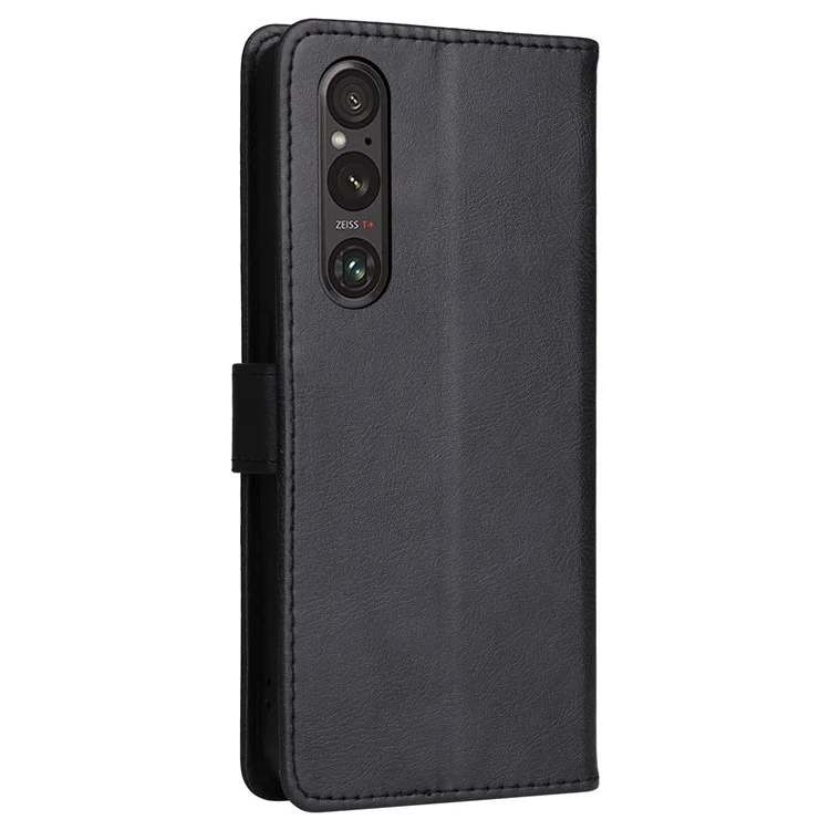 KT Leather Series-2 Per Sony Xperia 1 V Custodia in Pelle PU Antiurto - Nero