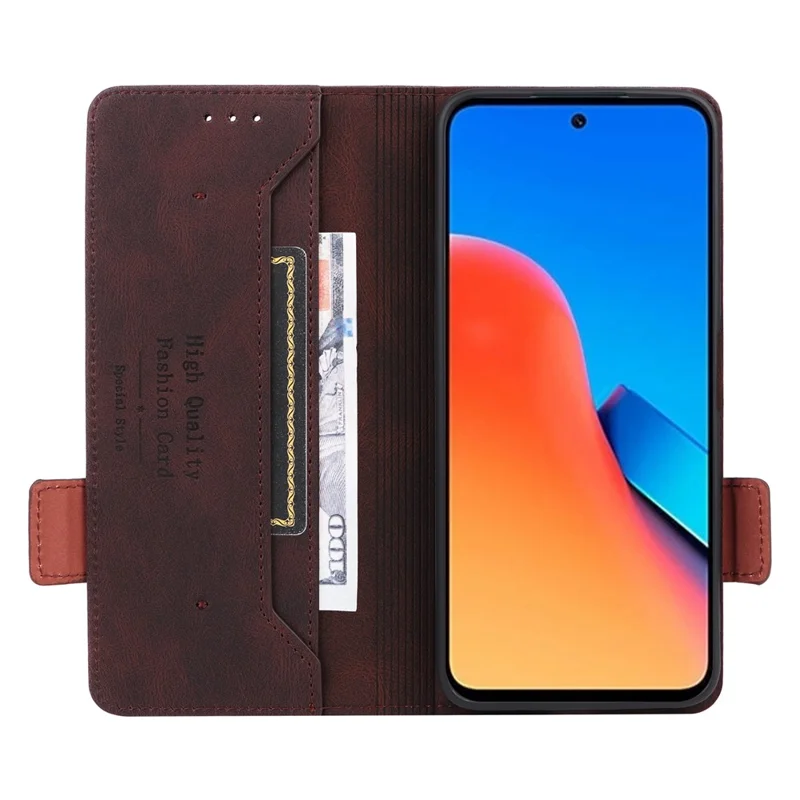Voor Xiaomi Redmi 12 4G Hardware Decor PU Leather Wallet Hoesje Stand Beschermhoes - Koffie