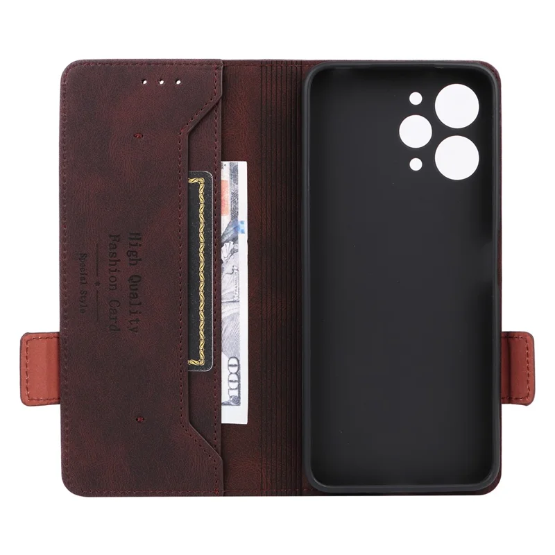 Voor Xiaomi Redmi 12 4G Hardware Decor PU Leather Wallet Hoesje Stand Beschermhoes - Koffie