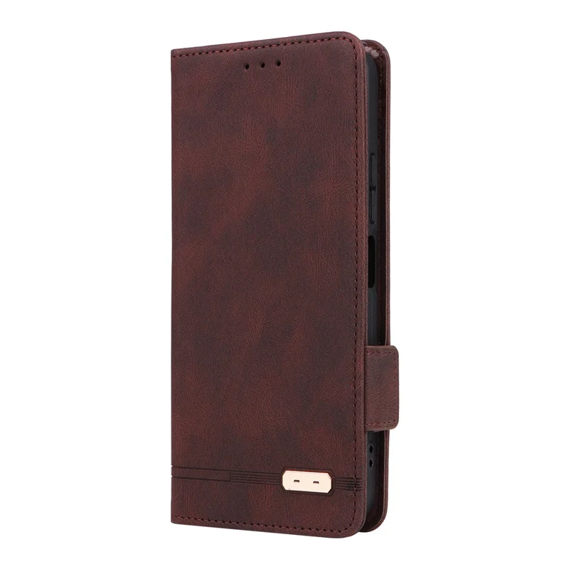 Voor Xiaomi Redmi 12 4G Hardware Decor PU Leather Wallet Hoesje Stand Beschermhoes - Koffie