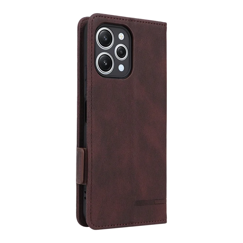 Voor Xiaomi Redmi 12 4G Hardware Decor PU Leather Wallet Hoesje Stand Beschermhoes - Koffie